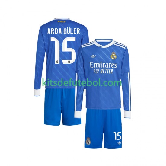 Camisola Real Madrid Arda Guler 15 Criança Terceiro equipamento 2025-2026 Mangas Compridas