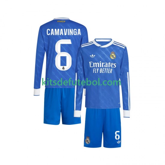 Camisola Real Madrid Camavinga 6 Criança Terceiro equipamento 2025-2026 Mangas Compridas
