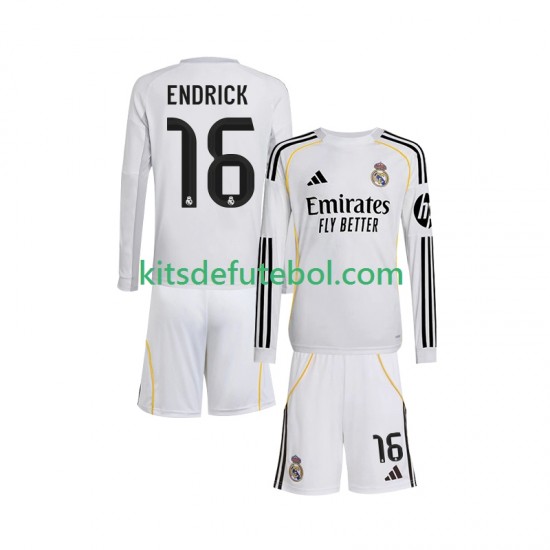 Camisola Real Madrid Endrick 16 Criança Equipamento principal 2025-2026 Mangas Compridas