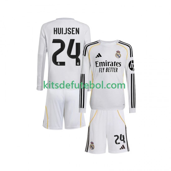 Camisola Real Madrid Huijsen 24 Criança Equipamento principal 2025-2026 Mangas Compridas