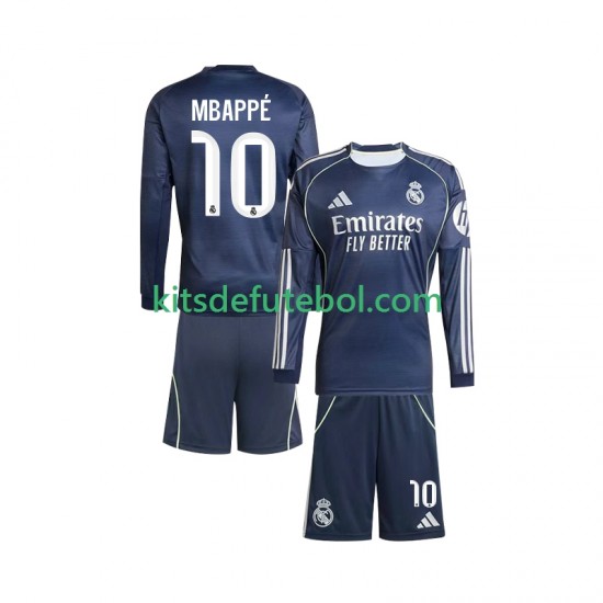 Camisola Real Madrid Kylian Mbappe 10 Criança Equipamento alternativo 2025-2026 Mangas Compridas