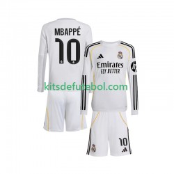 Camisola Real Madrid Kylian Mbappe 10 Criança Equipamento principal 2025-2026 Mangas Compridas