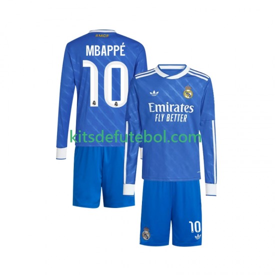 Camisola Real Madrid Kylian Mbappe 10 Criança Terceiro equipamento 2025-2026 Mangas Compridas