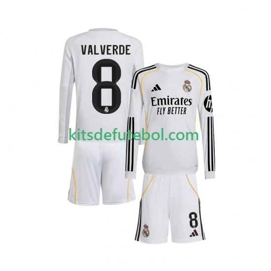 Camisola Real Madrid Valverde 8 Criança Equipamento principal 2025-2026 Mangas Compridas