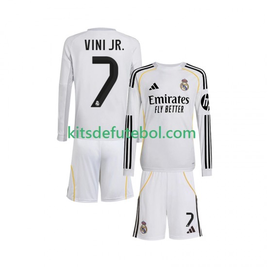 Camisola Real Madrid Vinicius Junior 7 Criança Equipamento principal 2025-2026 Mangas Compridas