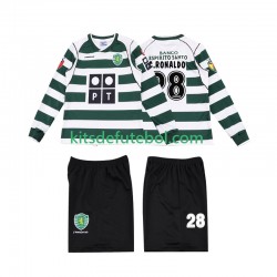 Camisola Retrô Sporting CP Cristiano Ronaldo 28 Criança Equipamento principal 2001 2003 Mangas Compridas