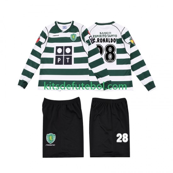 Camisola Retrô Sporting CP Cristiano Ronaldo 28 Criança Equipamento principal 2001 2003 Mangas Compridas